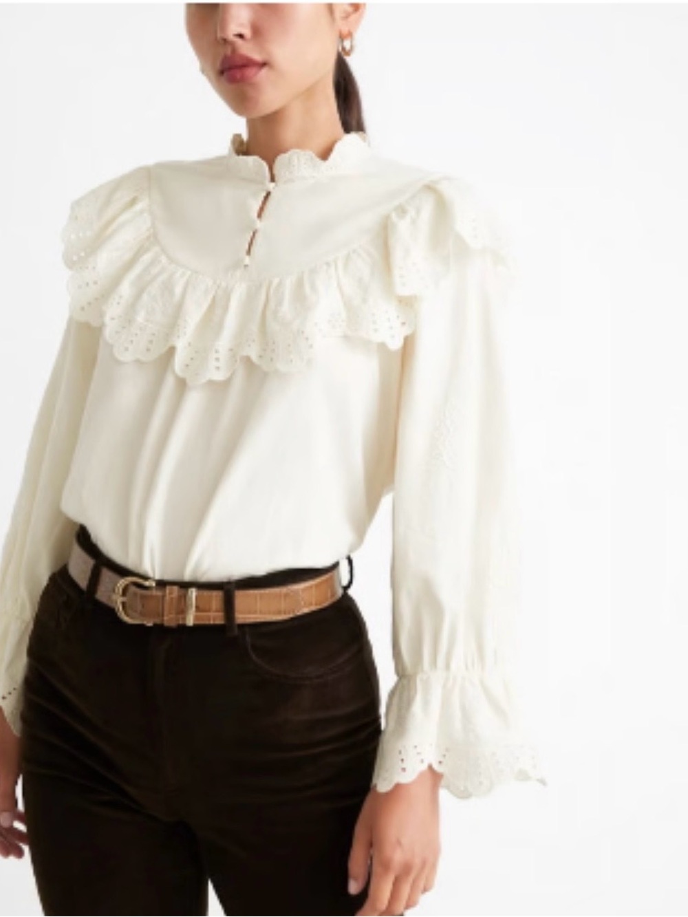 & Other Stories Paris Atelier White Embroidered Ruffle Blouse Size 10